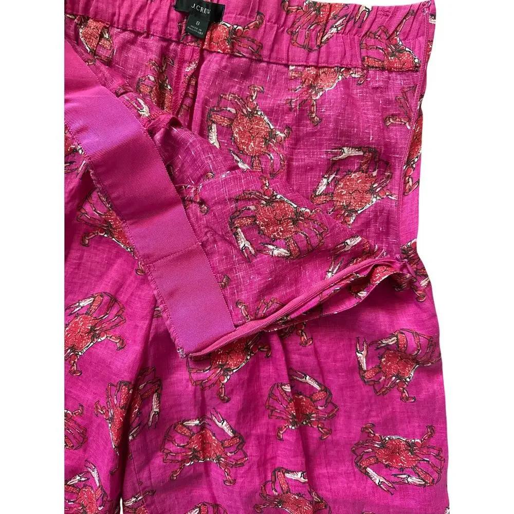 J. Crew Ratti King Crab Linen Wide Leg High Rise Pants Pink Size 8 - Picture 9 of 11
